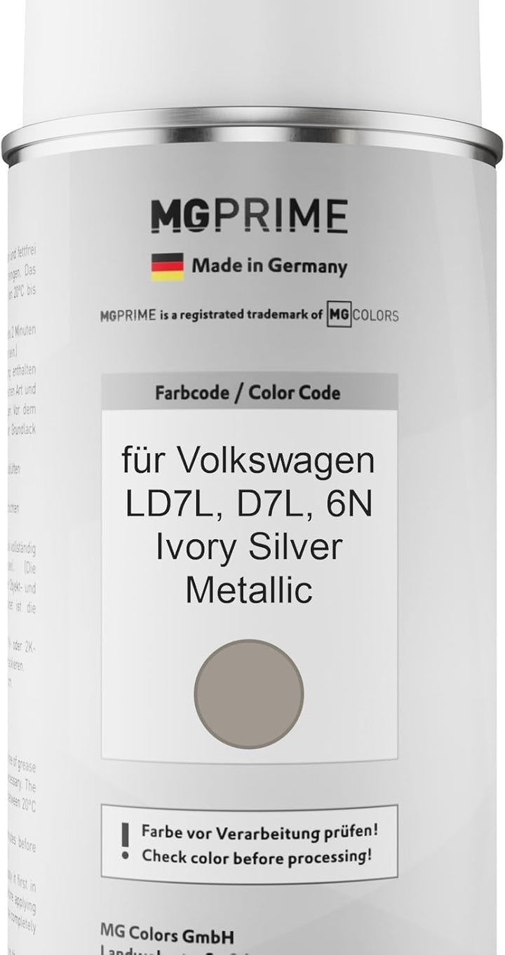 MG PRIME Autolack Sprühdosen Set für Volkswagen VW LD7L / D7L / 6N Ivory Silver Metallic Basislack K