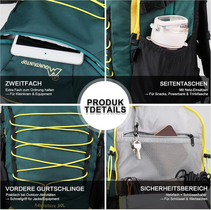 Mountaintop 25L/30L Wanderrucksack Daypack Damen Herren für Tageswanderungen, Outdoor, Radtouren 30l