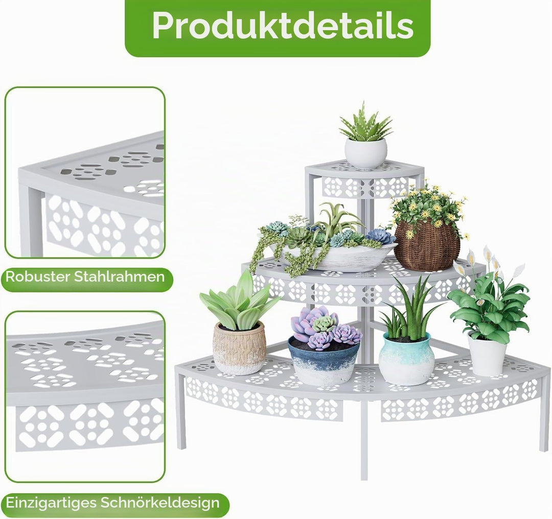 Blumenständer, Pflanzenregal aus Metall, 3 Stufen Pflanzenständer, Blumentreppe mit Grosser Kapazitä