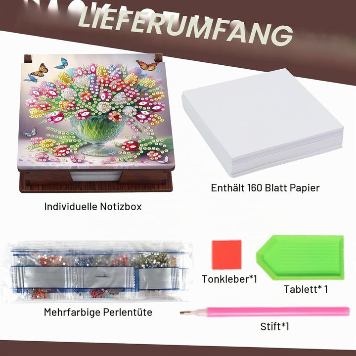 SHEGZHUC Diamond Painting Notizzettel Zettelbox Nachfüllpack Halter Bambus Notizblock mit 160 Blätte