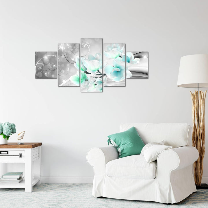 Runa Art Wandbilder Blumen Abstrakt 5 Teilig Bild auf Vlies Leinwand Deko Wohnzimmer Diamant Grau Tü