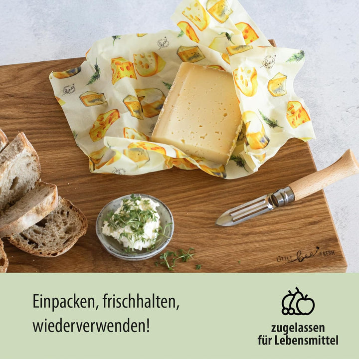 little bee fresh Bio-Bienenwachstücher 2er-Set für Käse aus Deutschland - Wachspapier für Lebensmitt