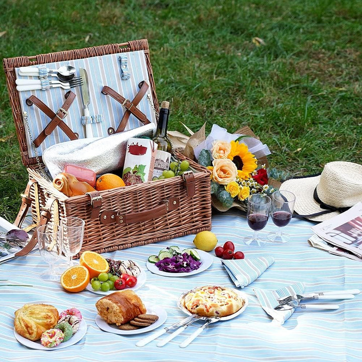 HappyPicnic Wicker Picknickkorb für 4 Personen, Willow Storage Hamper Service Geschenkset für Campin