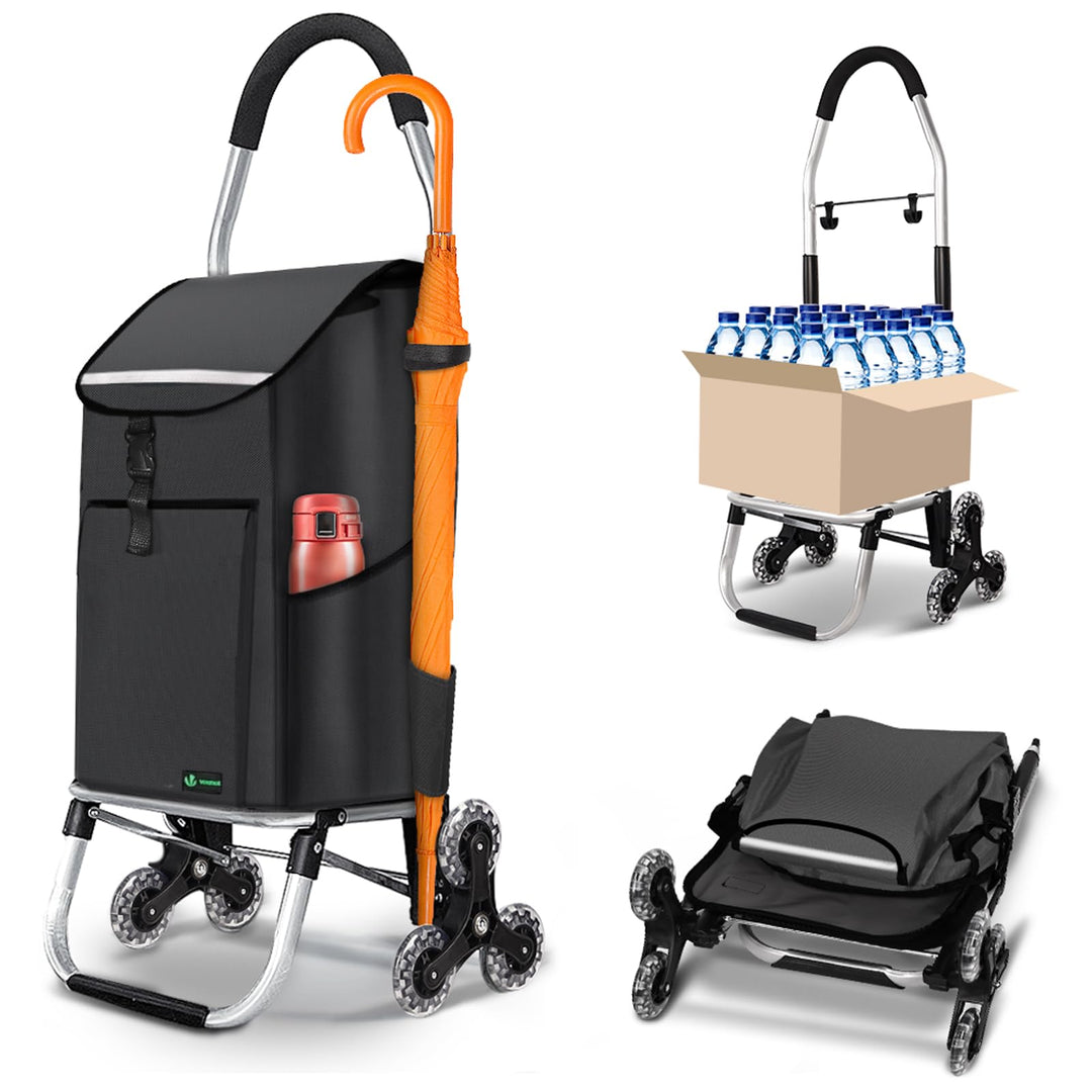 VOUNOT® Aluminium Einkaufstrolley Treppensteiger, 3 in 1 Trolly Einkaufswagen Klappbar, Hackenporsch