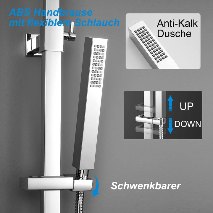 YOOZENA Duscharmatur mit thermostat, Duscharmatur Komplettset (Duschsystem - 25 X 25 CM Kopfbrause a