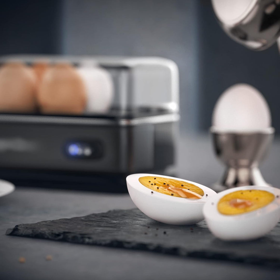 Arendo - SET Toaster MANHA mit Eierkocher SIXCOOK Edelstahl Schwarz, Toaster 4 Scheiben, LED-Display