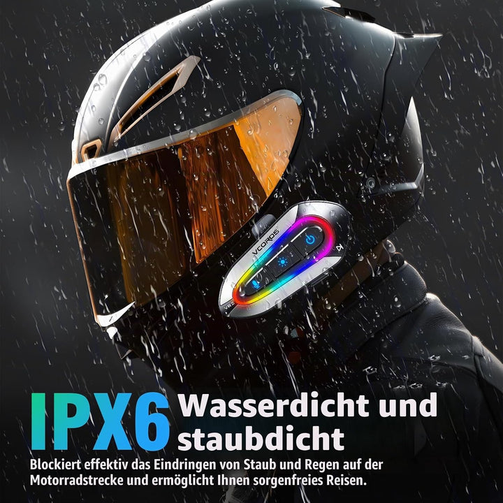 Motorrad Headset,VR2 Motorrad Bluetooth Headset,RGB Schillernde Lichter,DSP&amp;CVC Doppelte Geräuschunt