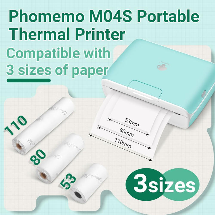Phomemo M04S 300 DPI Mini Handy Sticker Thermodrucker – Tragbarer Bluetooth Drucker, 53/80/110 mm Dr