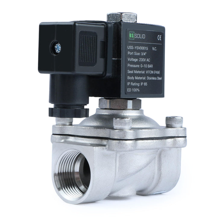 U.S. Solid Solenoid Valve Magnetventil Edelstahl G 3/4" 230V AC Normal geschlossen NC 0-10 bar, vent