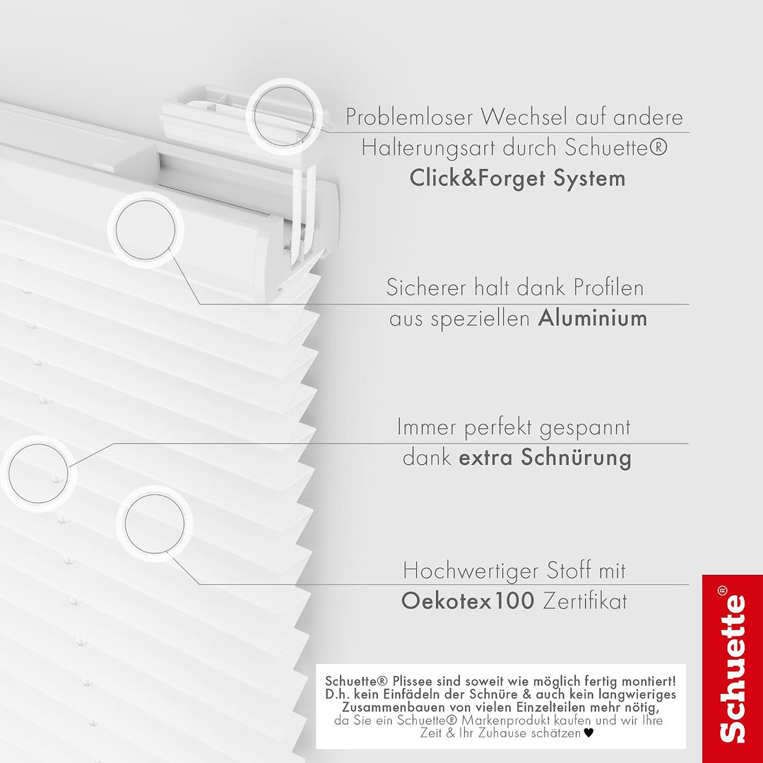 Schuette® Plissee mit Bohren zum Anschrauben ● Premium Kollektion: White Day (Weiss) ● 100x120cm (Br