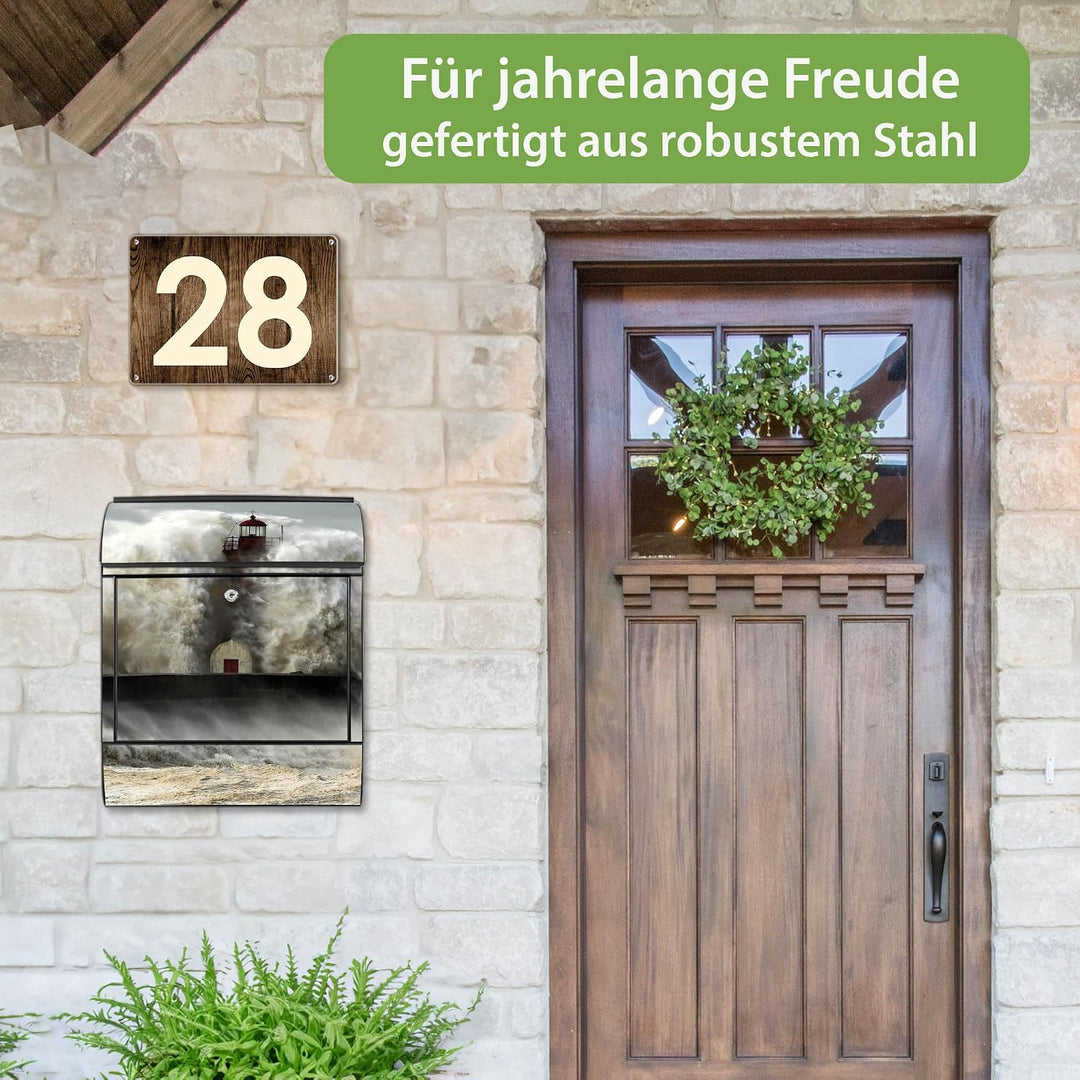 banjado Design Briefkasten 38,5x46,5x13cm &amp; 2 Schlüssel - Briefkasten Stahl Schwarz mit Zeitungsfach