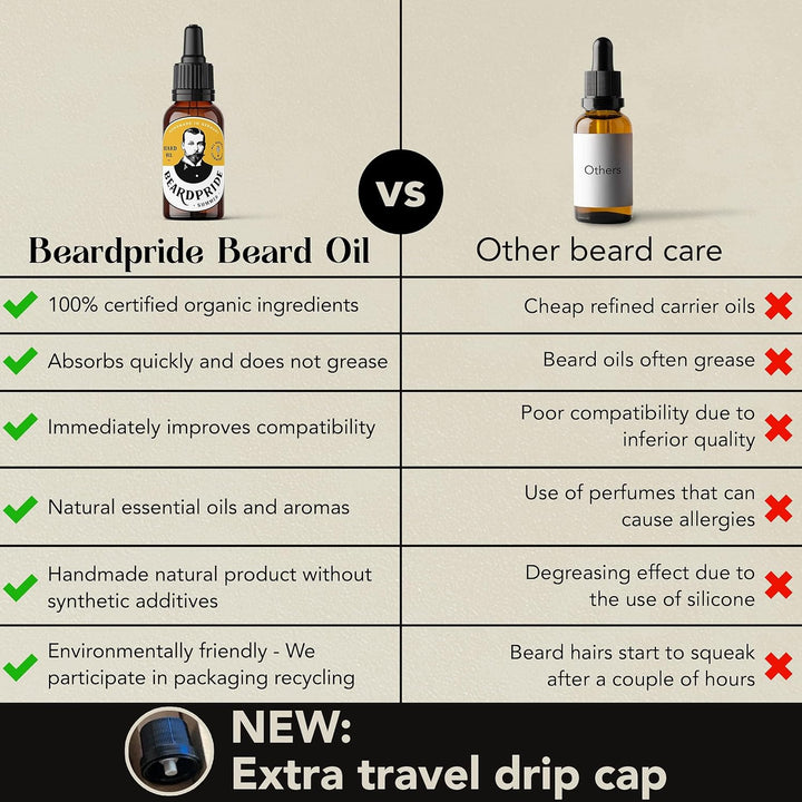 BEARDPRIDE Bio Bartöl Herren I Original Bart Öl aus dem Barbershop I Bartpflege Öl für weichen Bart