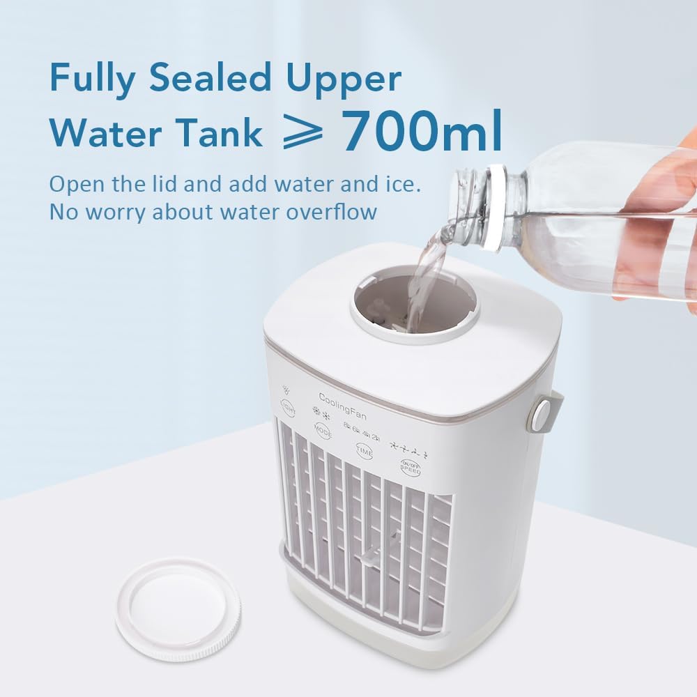 Mini klimaanlage, Mini Luftkühler mit 700ml Tragbare Mobile Klimaanlage, 4 Luftgeschwindigkeiten &amp; 3