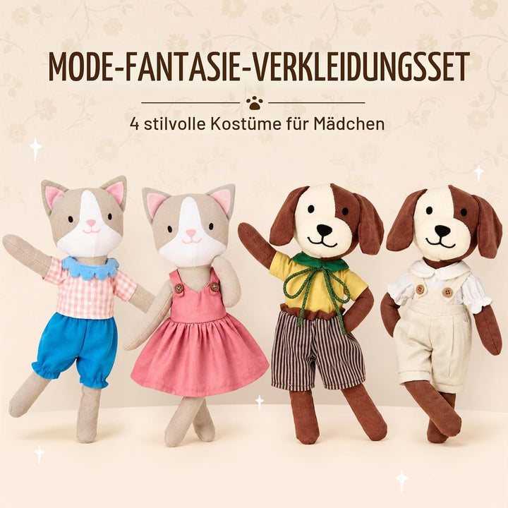 Kuscheltier Katze Hund Ankleiden Set - Koffer Geschenk Mädchen 3-6 | Spielzeug Rollenspiel mit Trage