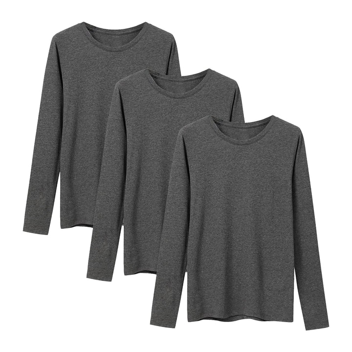 LiKing Langarmshirt Damen Basic Longsleeve Langarm-Shirt Oberteil Tops mit Stretch Baumwolle 3er Pac
