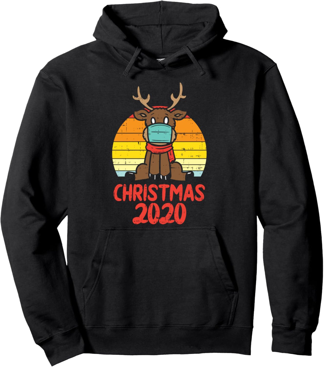 Reindeer Mask Christmas 2020 Merry Quarantine Pajamas Gift Pullover Hoodie