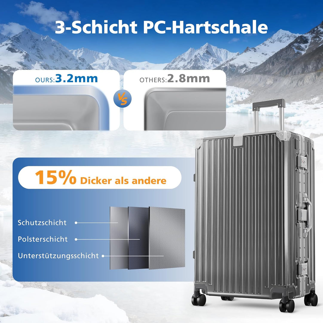 ALPHA CAMP Koffer Grösse XL Reisekoffer Leicht Hartschalenkoffer Polycarbonat 98L Luggage Suitcase m