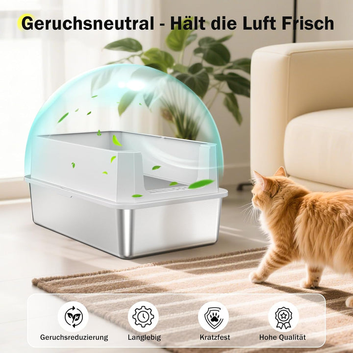 MIXJOY Katzenklo Edelstahl XL, Katzentoilette Edelstahl 28L Gross Kapazität Auslaufsicher mit Hohem