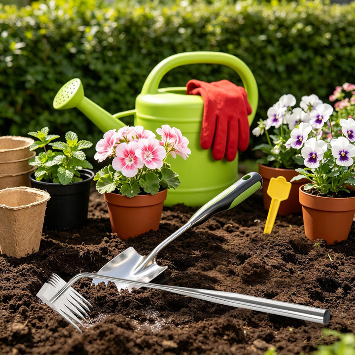 Unkrautentferner, 2-in-1 Unkrautjäter mit langem Stiel, Unkrautrechen und Gartenhacke, Effiziente Un