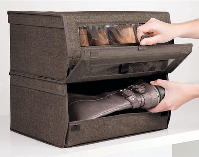 mDesign 4er-Set Schuhaufbewahrung aus Stoff – stapelbare Schuhbox mit Sichtfenster, Klettverschluss