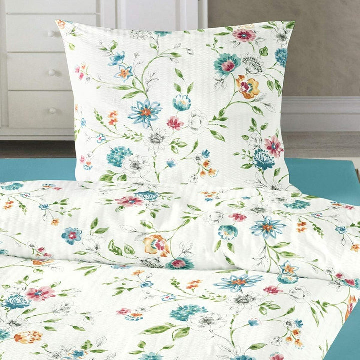 Traumschlaf Seersucker Bettwäsche Blumengirlande 1 Bettbezug 135 x 200 cm + 1 Kissenbezug 80 x 80 cm