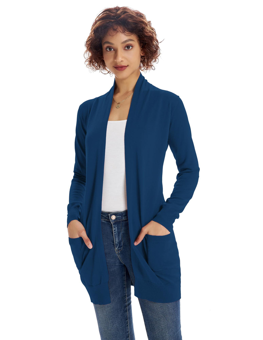 GRACE KARIN Damen Langarm Offene Strickjacke Lang Strickmantel Casual High Stretchy Cardigan mit Tas