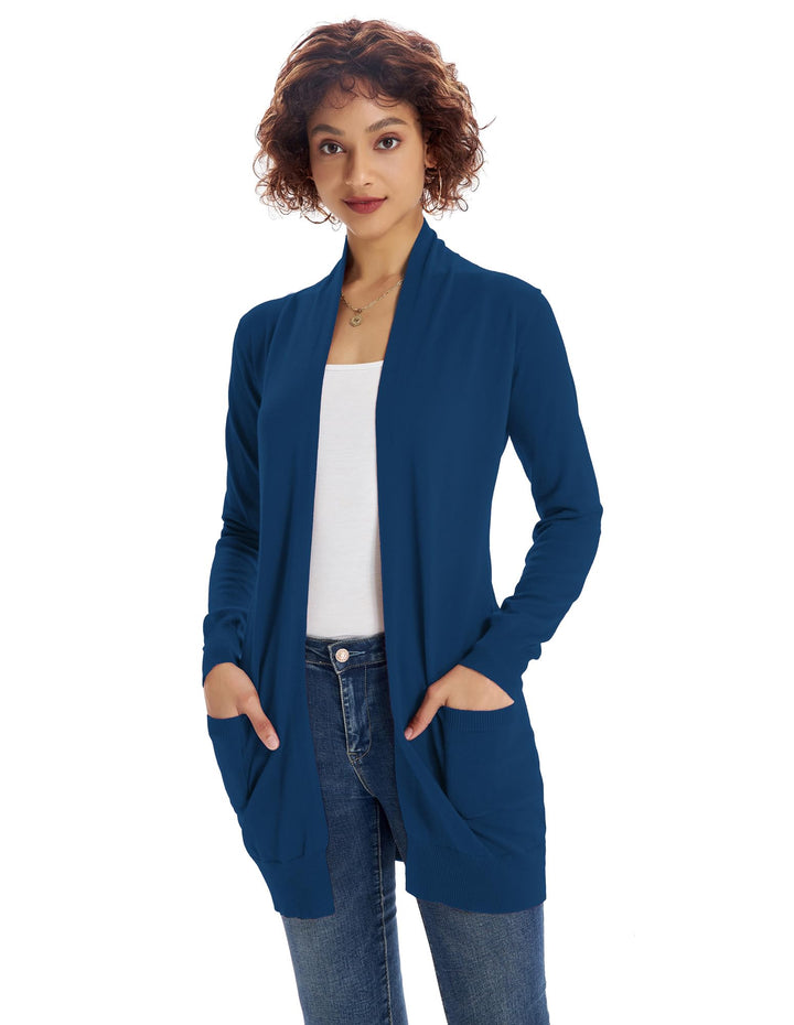 GRACE KARIN Damen Langarm Offene Strickjacke Lang Strickmantel Casual High Stretchy Cardigan mit Tas