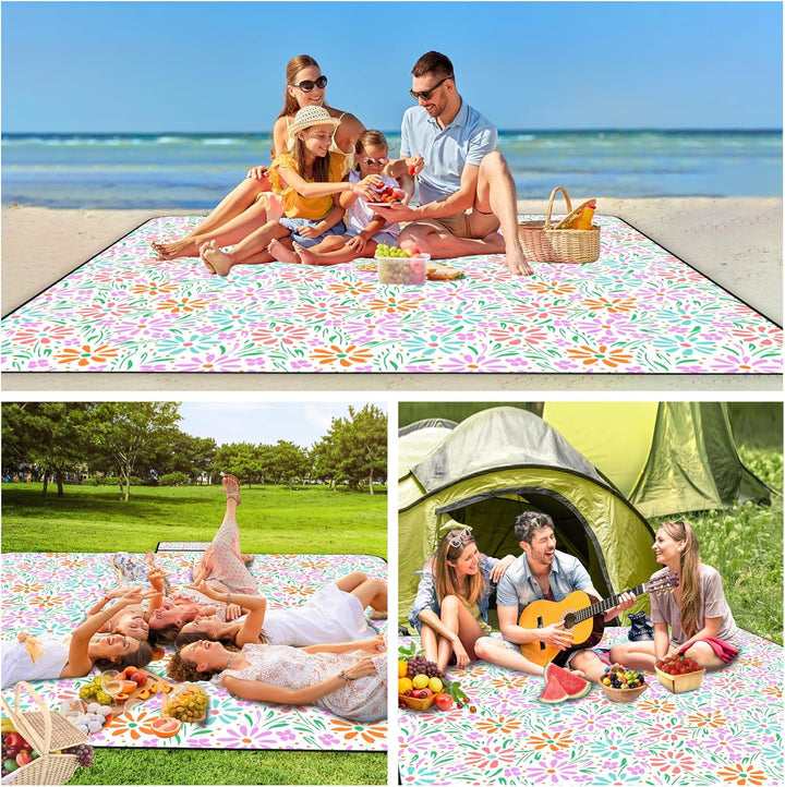 Picknickdeck 200x200 cm，Stranddeck XXL wasserdicht sandfrei，Faltbare Strandmatte,3-lagige waschbare