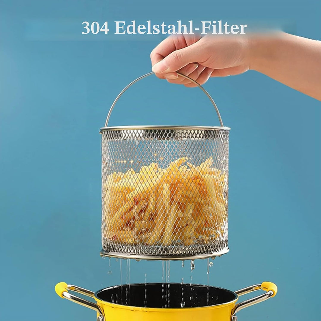 PARACITY 3 L Friteuse mit Siebkorb, Klein Frittiertopf öl mit Anti-Verbrühungs-Silikongriff, 304 Ede