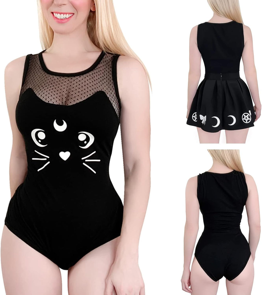 LittleForBig Baumwolle Strampler Onesie Pyjamas Bodysuit –Luna Einteiler Rock Set XL Schwarz, XL Sch