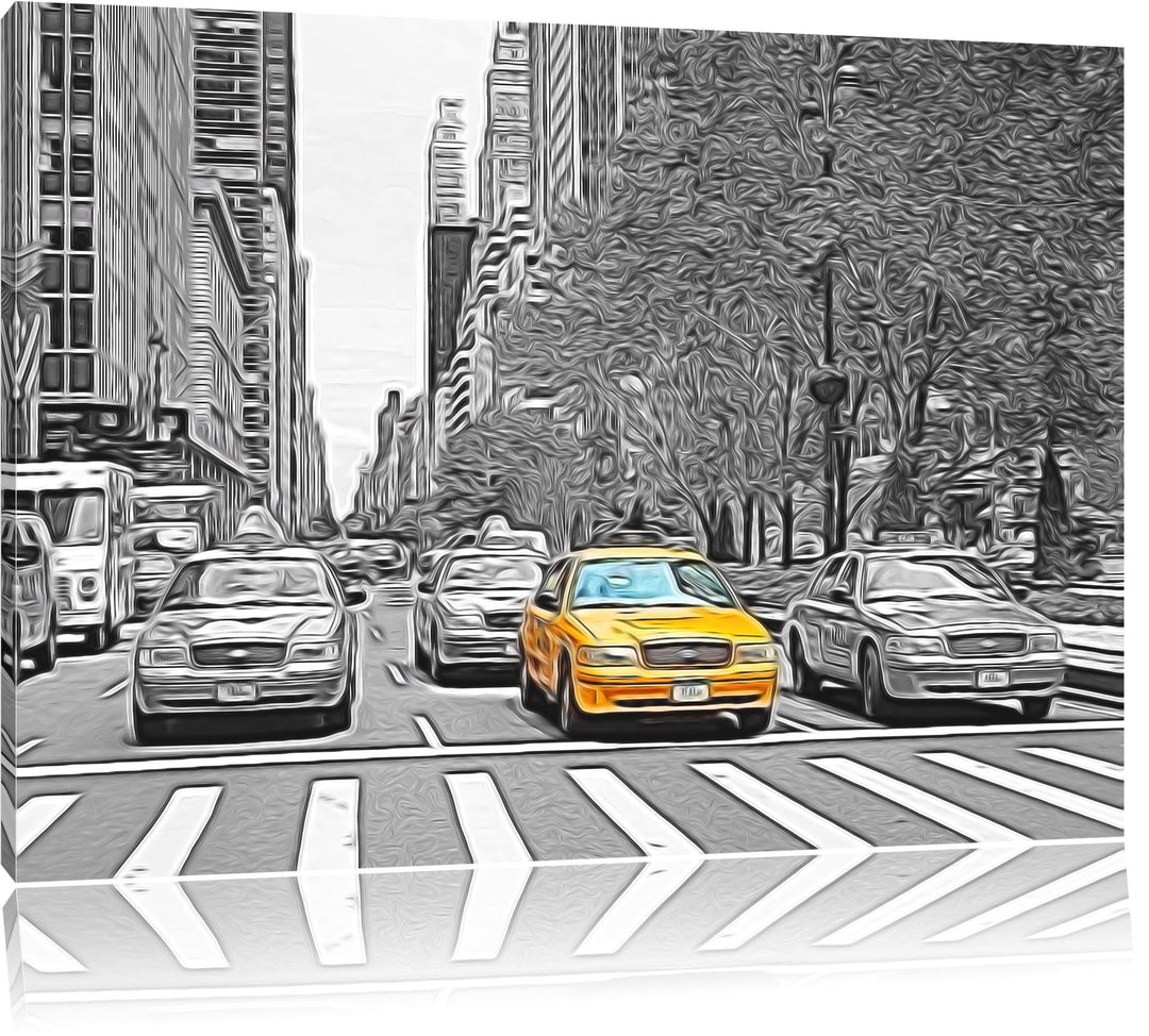 viele Taxis in New York schwarz/weiss Deluxe Format: 100x70 cm auf Leinwand, XXL riesige Bilder fert