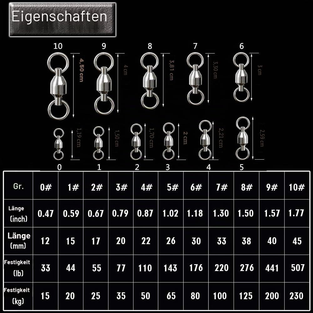 Ball Bearing Wirbel Geschweisst Ringe, Wallerwirbel Meereswirbel Salzwasserfest Spaltring Angelausrü