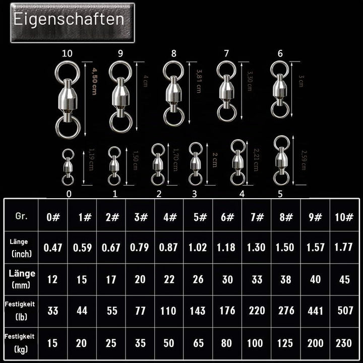 Ball Bearing Wirbel Geschweisst Ringe, Wallerwirbel Meereswirbel Salzwasserfest Spaltring Angelausrü