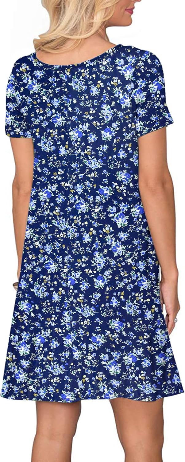 AUSELILY Damen Kleider Sommer Kurzarm Shirtkleider Kurz Sommerkleider Leicht Freizeitkleid mit Tasch