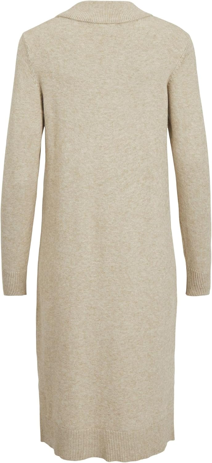 Vila Damen VIRIL Crew Neck L/S MIDI Dress - NO 14061427 XS Natural Melange, XS Natural Melange