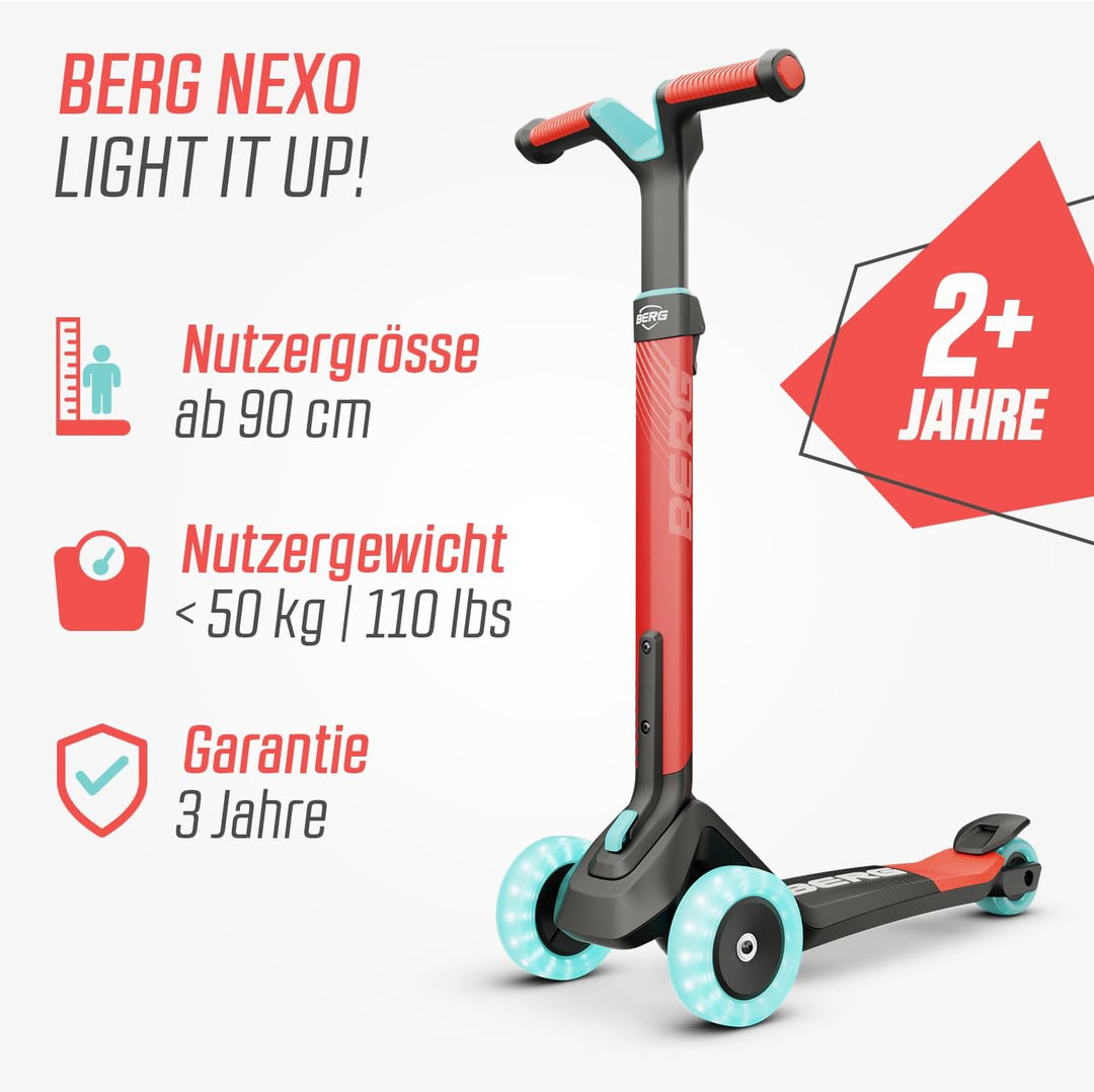 Kinderroller BERG Nexo, Kinderscooter ab 2 Jahre, Dreiradscooter, Höhenverstellbar, Faltbar Lenker,