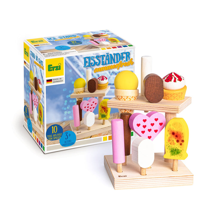 Erzi 10101 Eisständer summerfresh aus Holz, Kaufladenartikel für Kinder, Rollenspiele
