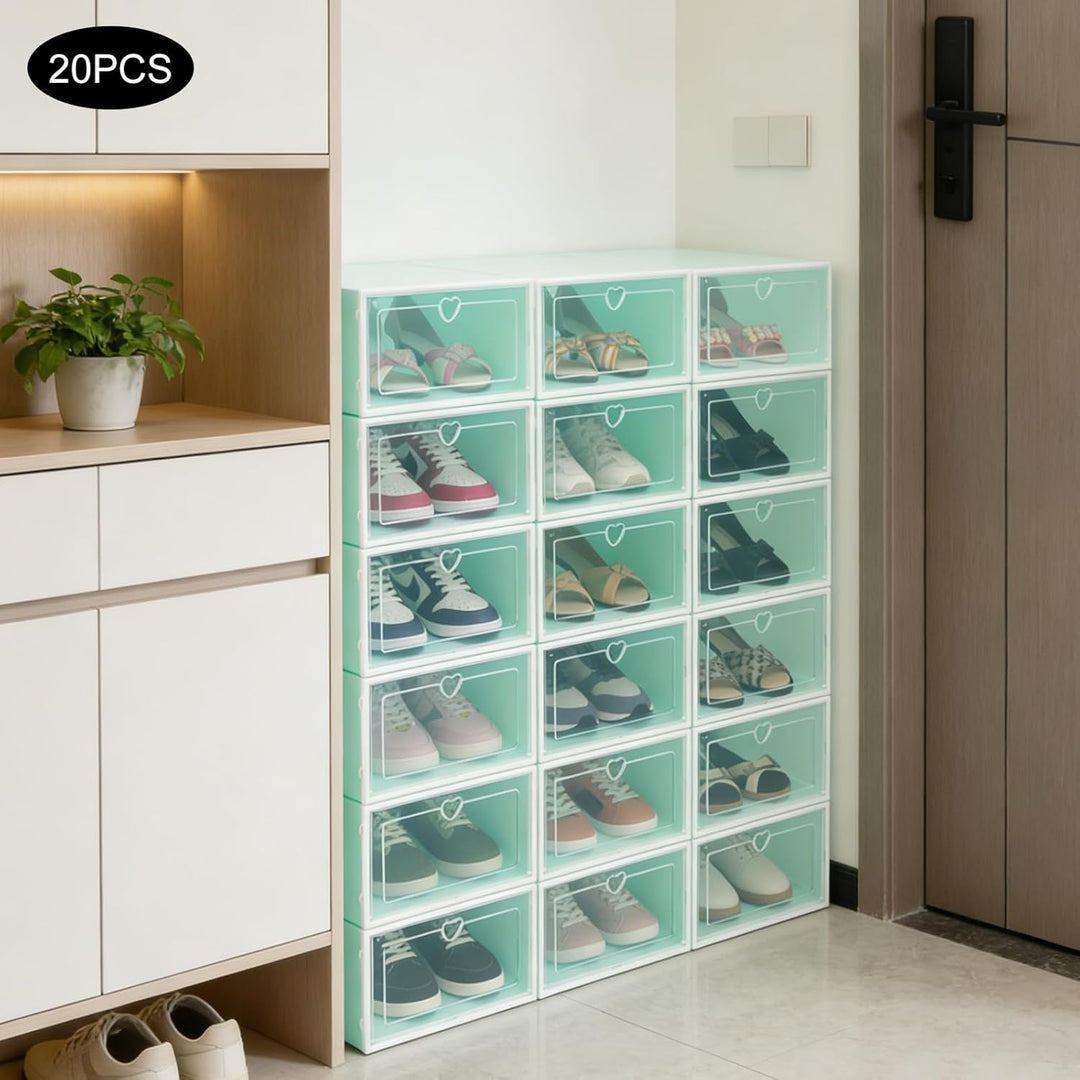 Schuhkarton 20er Set – Schuhbox Klappdeckel mit transparentem Fenster, stapelbar für 23×33×14 cm Sne