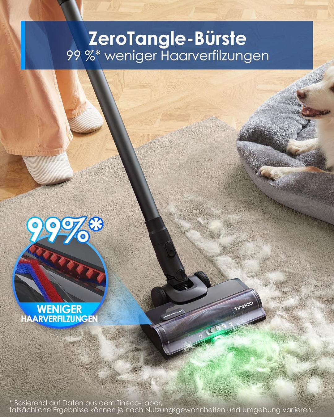 Tineco Pure ONE S50 Kabelloser Akku Staubsauger, 150AW Saugleistung, bis zu 95 Min. Laufzeit, ZeroTa
