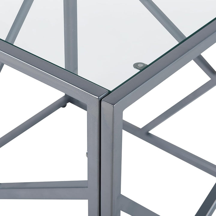 Quadratischer Beistelltisch industrielles Design Glas silber Orland