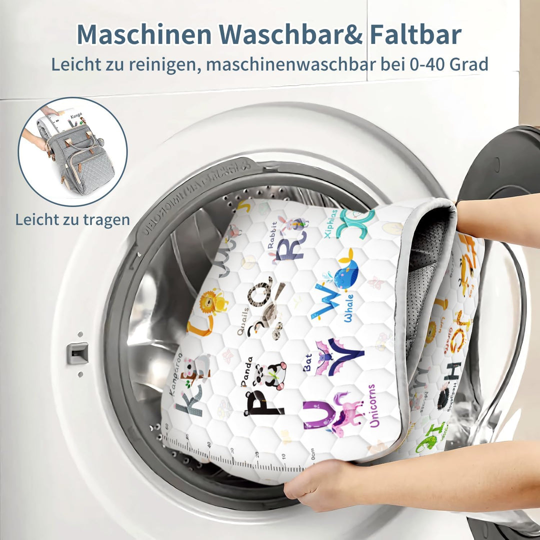 Krabbelmatte Baby 127x127cm, Verdickte Spielmatte Baby Faltbar mit 26 Buchstaben, Tierdrucke und Höh