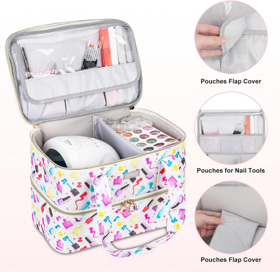 Nagellack Aufbewahrung Tasche,Doppelschichtige Nagellack Organizer für 40 Flaschen(15 ml-0.5 FL.oz)