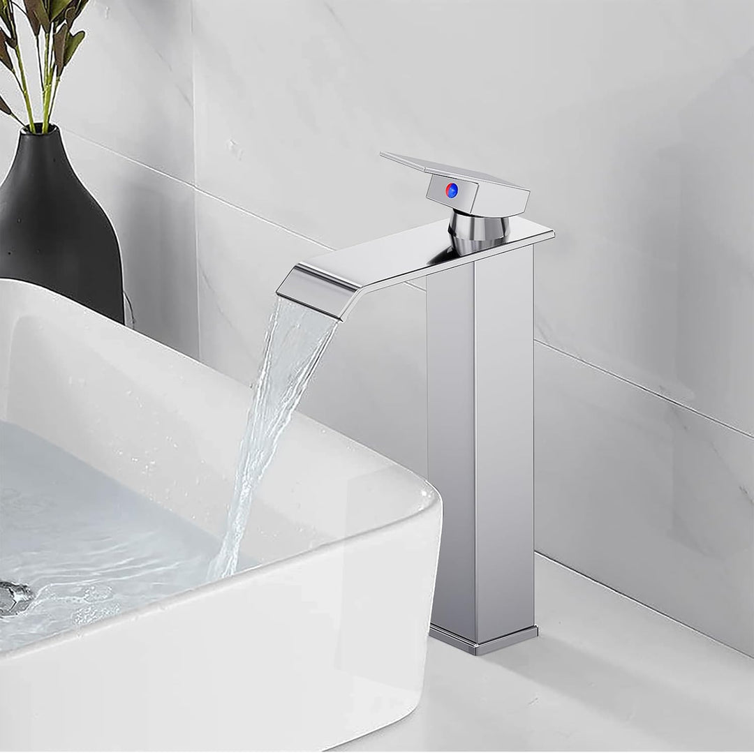 Wasserfall Wasserhahn Bad,Edelstahl Waschtischarmatur,Einhandmischer Armatur Waschbecken,Wasserspare