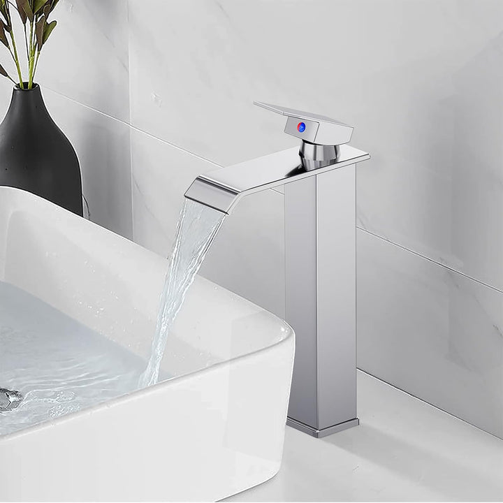 Wasserfall Wasserhahn Bad,Edelstahl Waschtischarmatur,Einhandmischer Armatur Waschbecken,Wasserspare