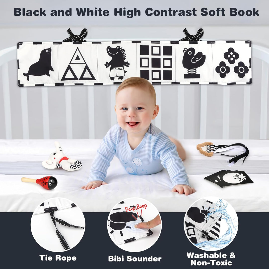 Joyreal Schwarz Weiss Spielzeug Baby 0 3 6 Monate, 13PCS Sensory Kontrast Spielzeug, Kontrastkarten,