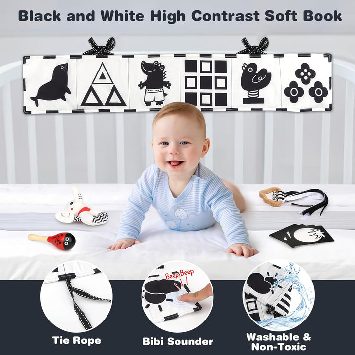 Joyreal Schwarz Weiss Spielzeug Baby 0 3 6 Monate, 13PCS Sensory Kontrast Spielzeug, Kontrastkarten,