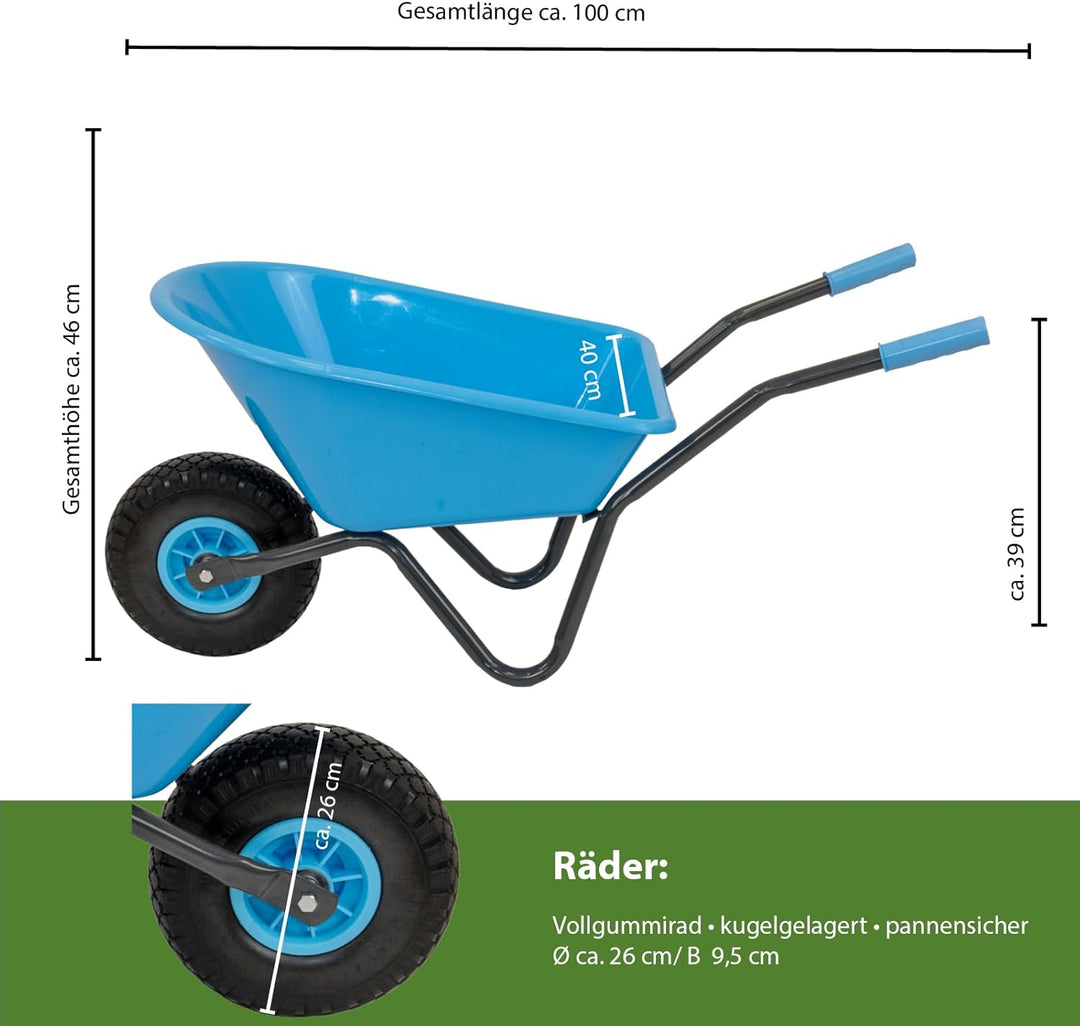 TRUTZHOLM Kinderschubkarre Uni 40 kg Traglast 3,6 kg Stahl Kunststoff hellblau Vollgummirad Schiebka