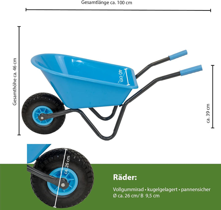 TRUTZHOLM Kinderschubkarre Uni 40 kg Traglast 3,6 kg Stahl Kunststoff hellblau Vollgummirad Schiebka