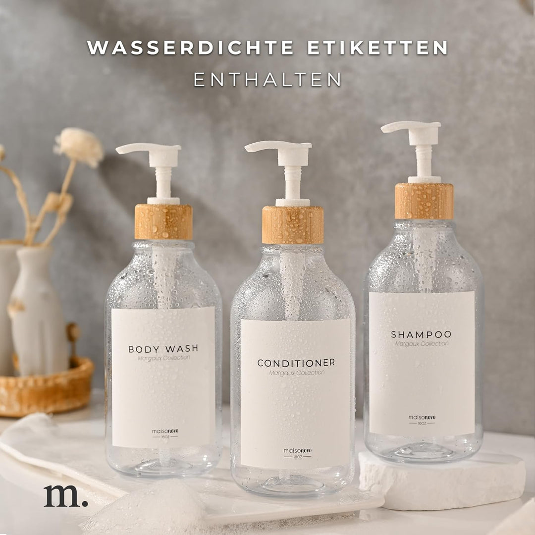 MaisoNovo Shampoo Flaschen zum befüllen - Duschgel Spender - 500-ml-Set mit 3 transparenten Plastikf
