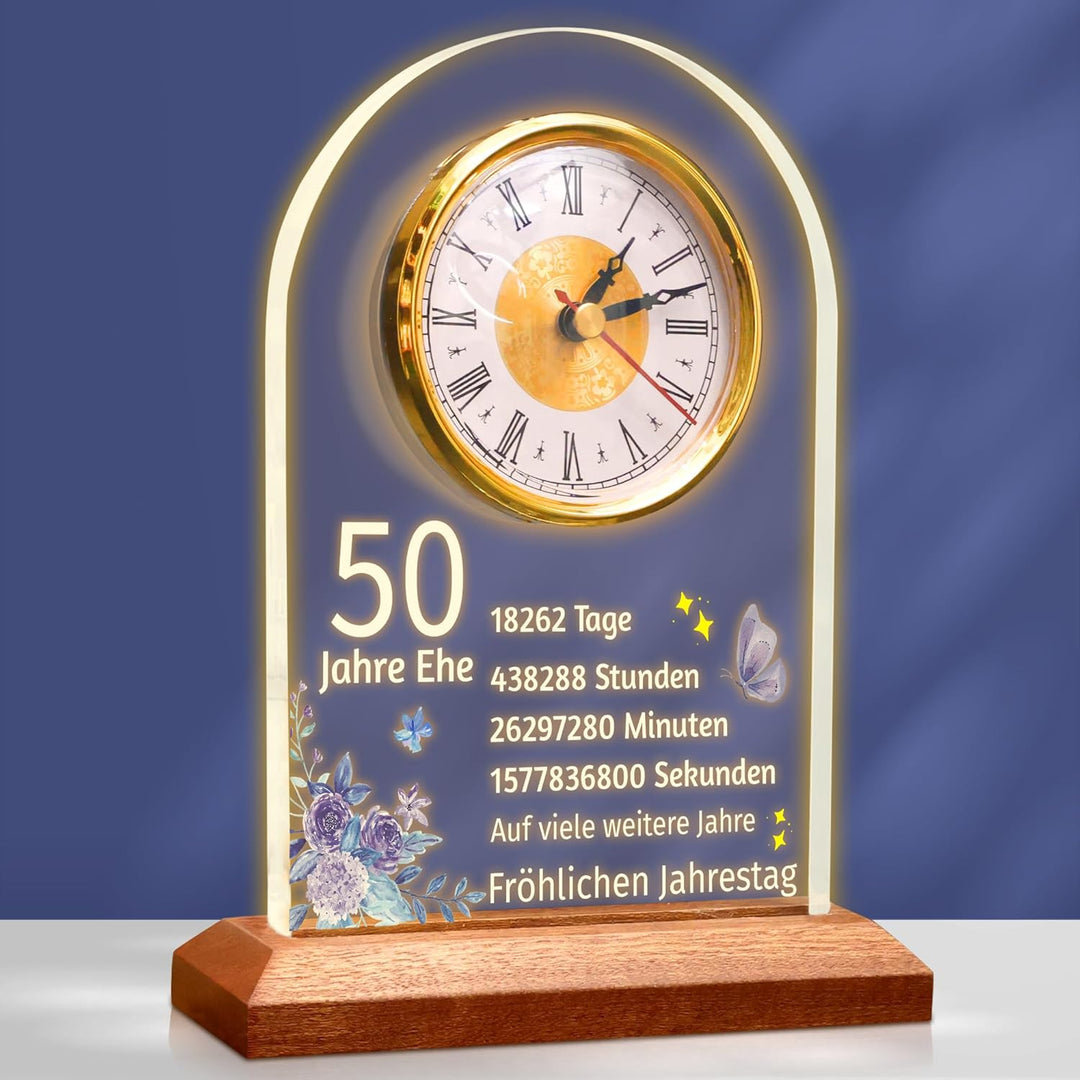 OkiyiD 50. Jahrestag Hochzeit Geschenk, Jahrestag Quarzuhr, Schreibtisch Tisch Uhr, 50 Jahre Ehe, Go